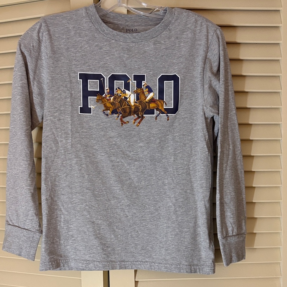 Polo by Ralph Lauren Kids Gray Long Sleeve Tee with Polo Graphic size 10-12